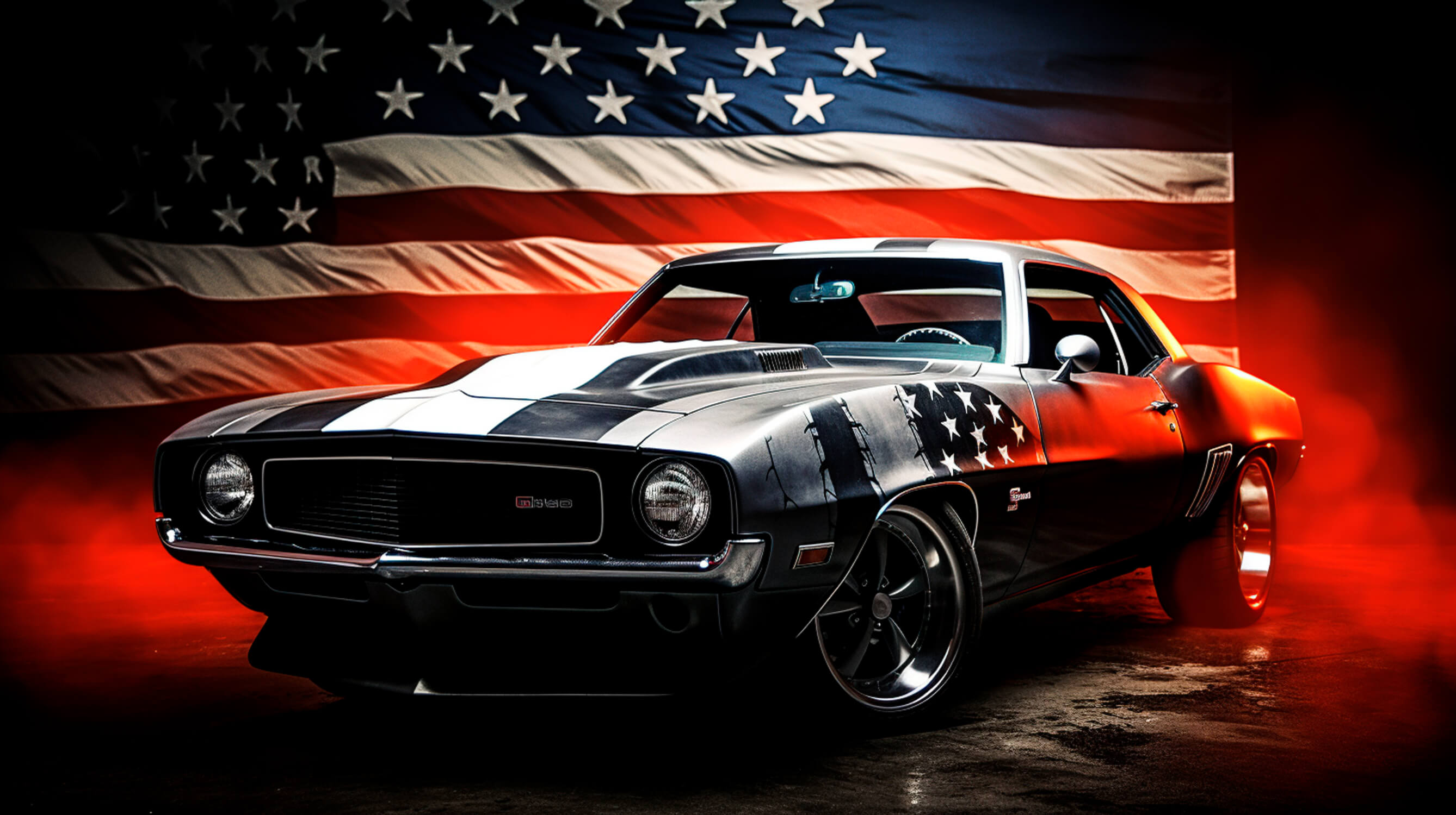Papier Peint Voiture Americaine Avec Drapeau