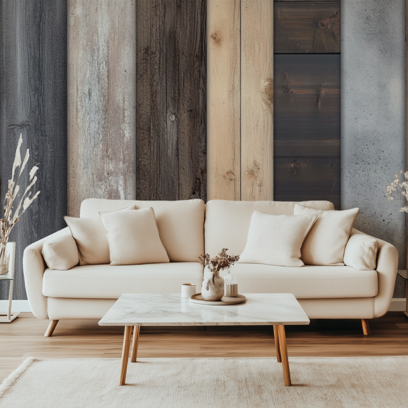 Papier peint vintage facon bois canape simple