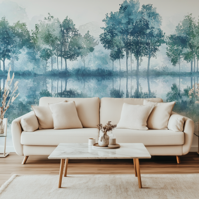 Papier peint arbre mer canape simple