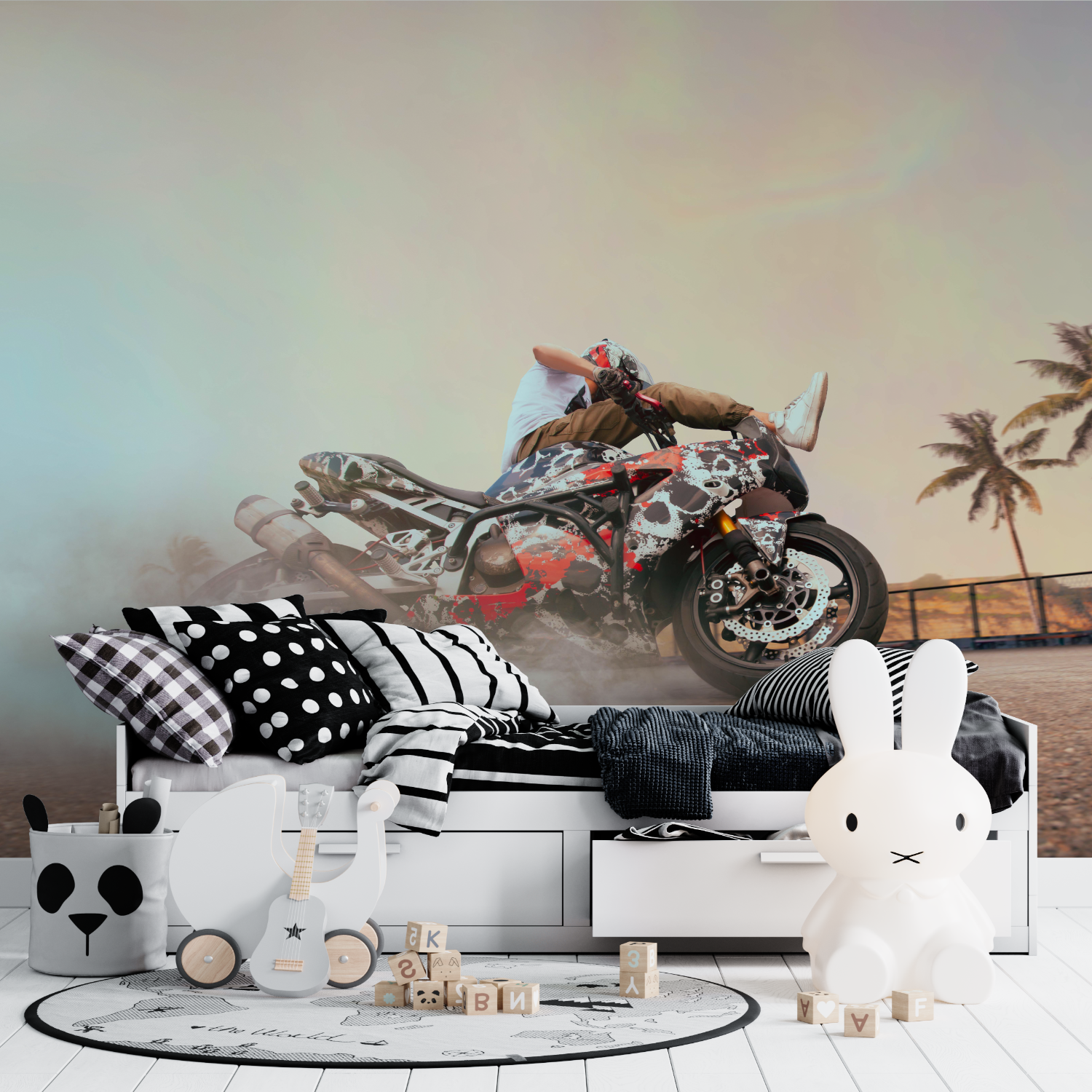 Papier peint moto freestyle drift tapisserie ado