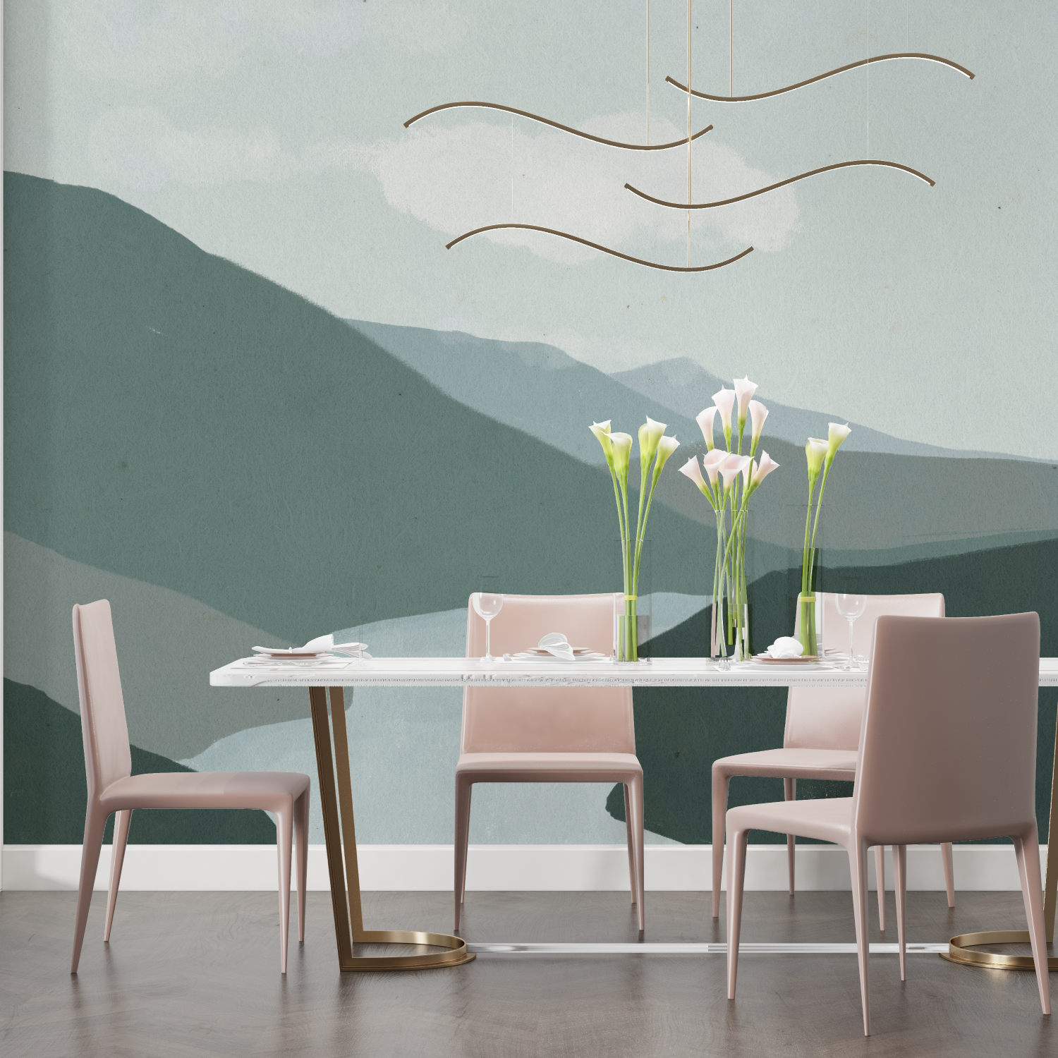 Papier peint aquarelle paysage nordique salon