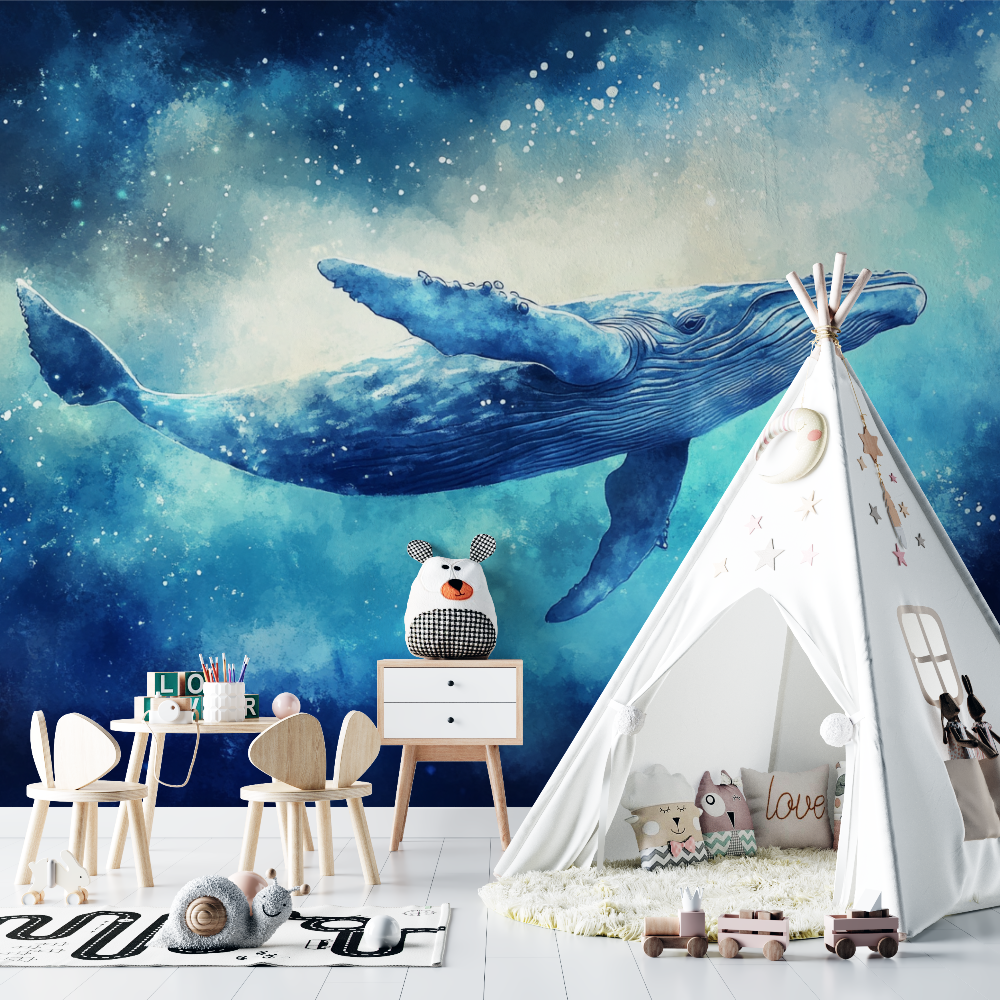 Papier peint marin baleine bleue chambre bebe