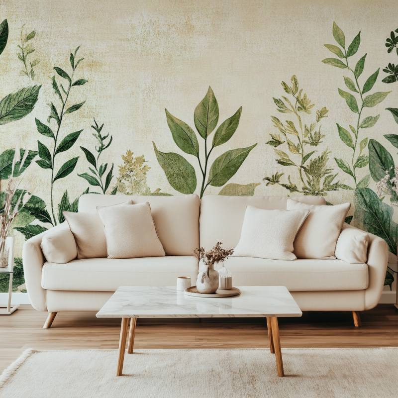 Papier peint vintage plante vert deau canape simple