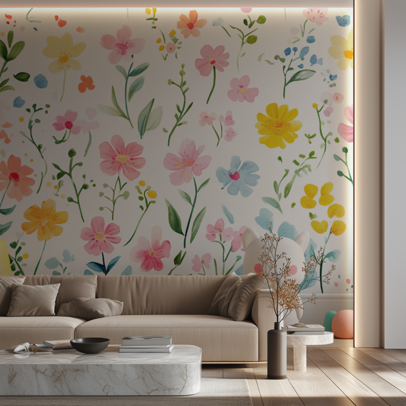 Papier peint fleur de printemps pour enfants canape neon