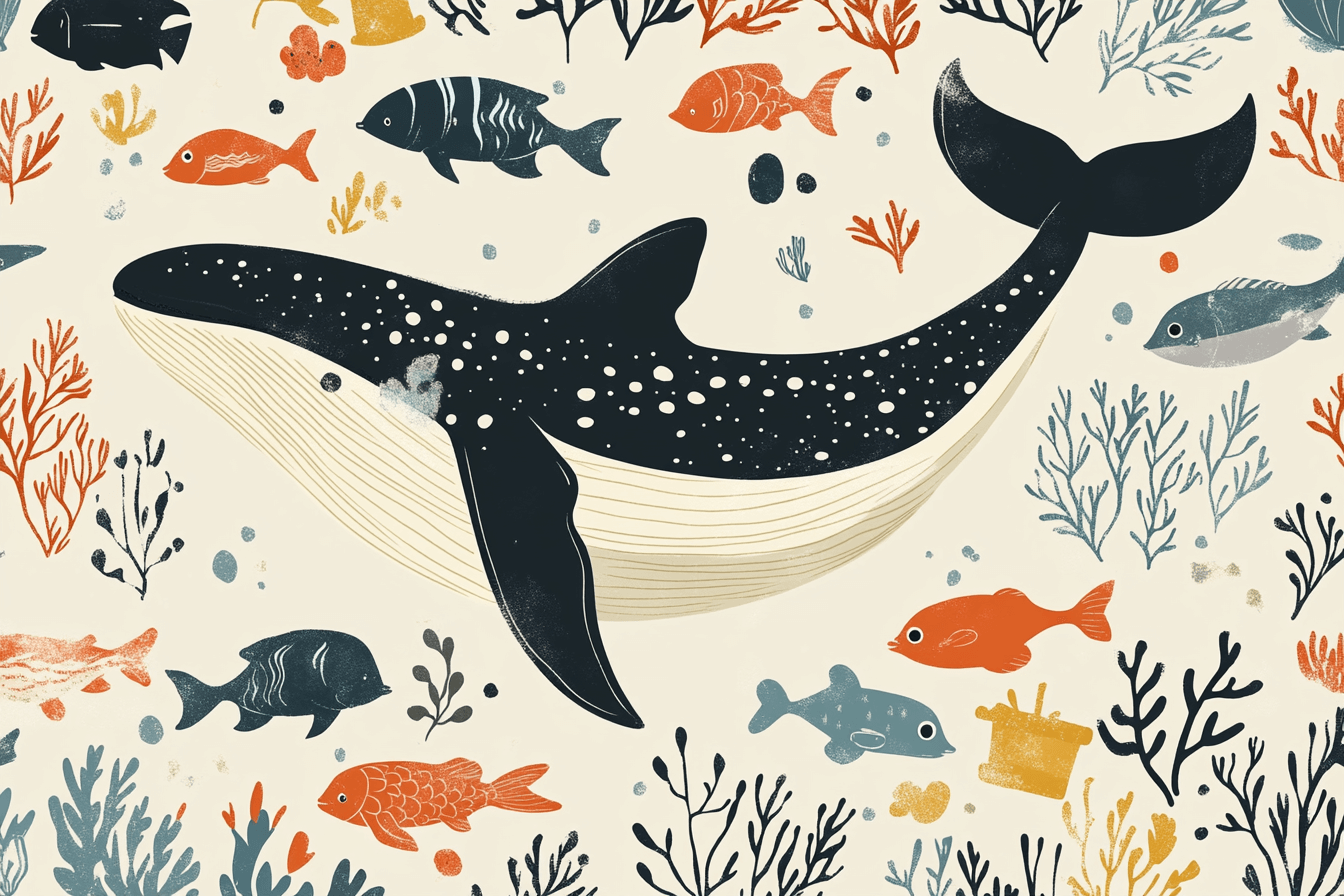 Papier Peint Marin Poisson Baleine Beige