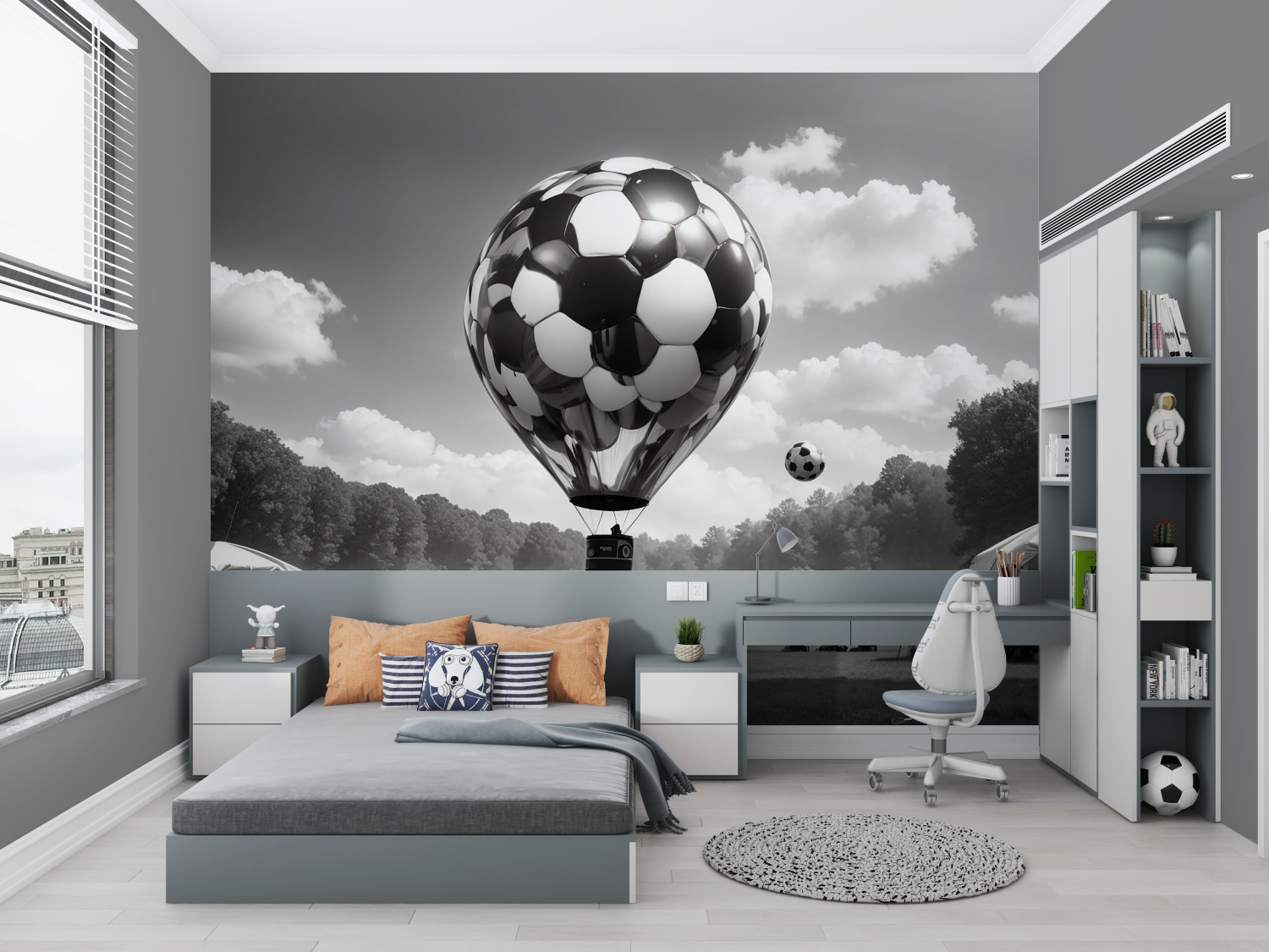 Papiers peint ballon de foot mo...oir et blanc chambre petit