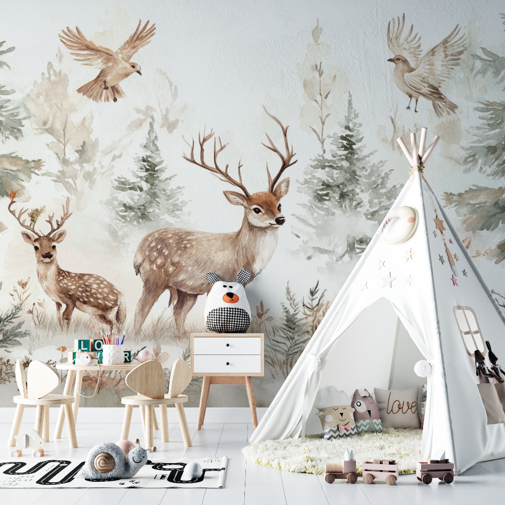 Papier peint animaux foret bebe enchante chambre bebe