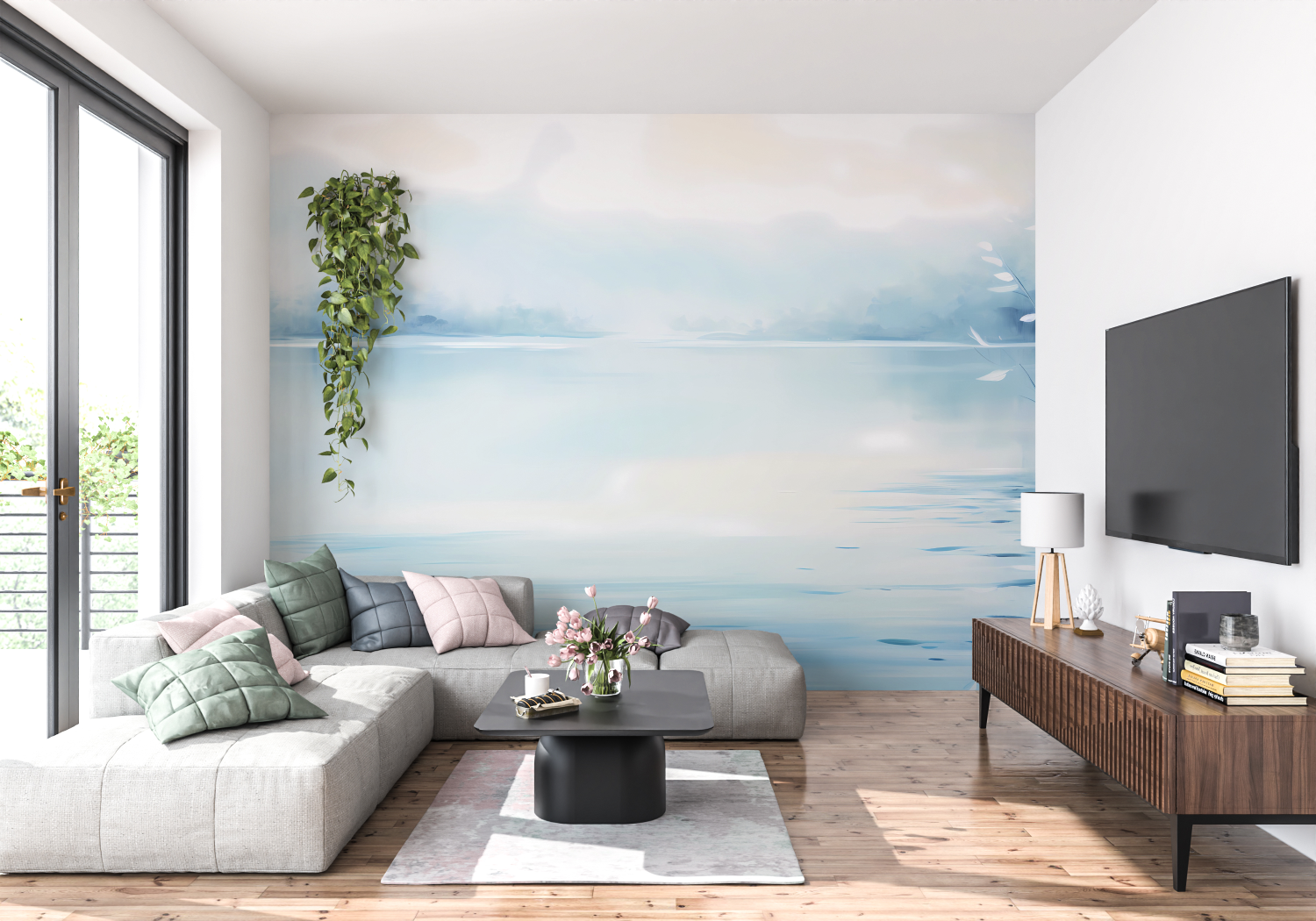 Papier peint aquarelle reflets aquatiques panoramique 4murs