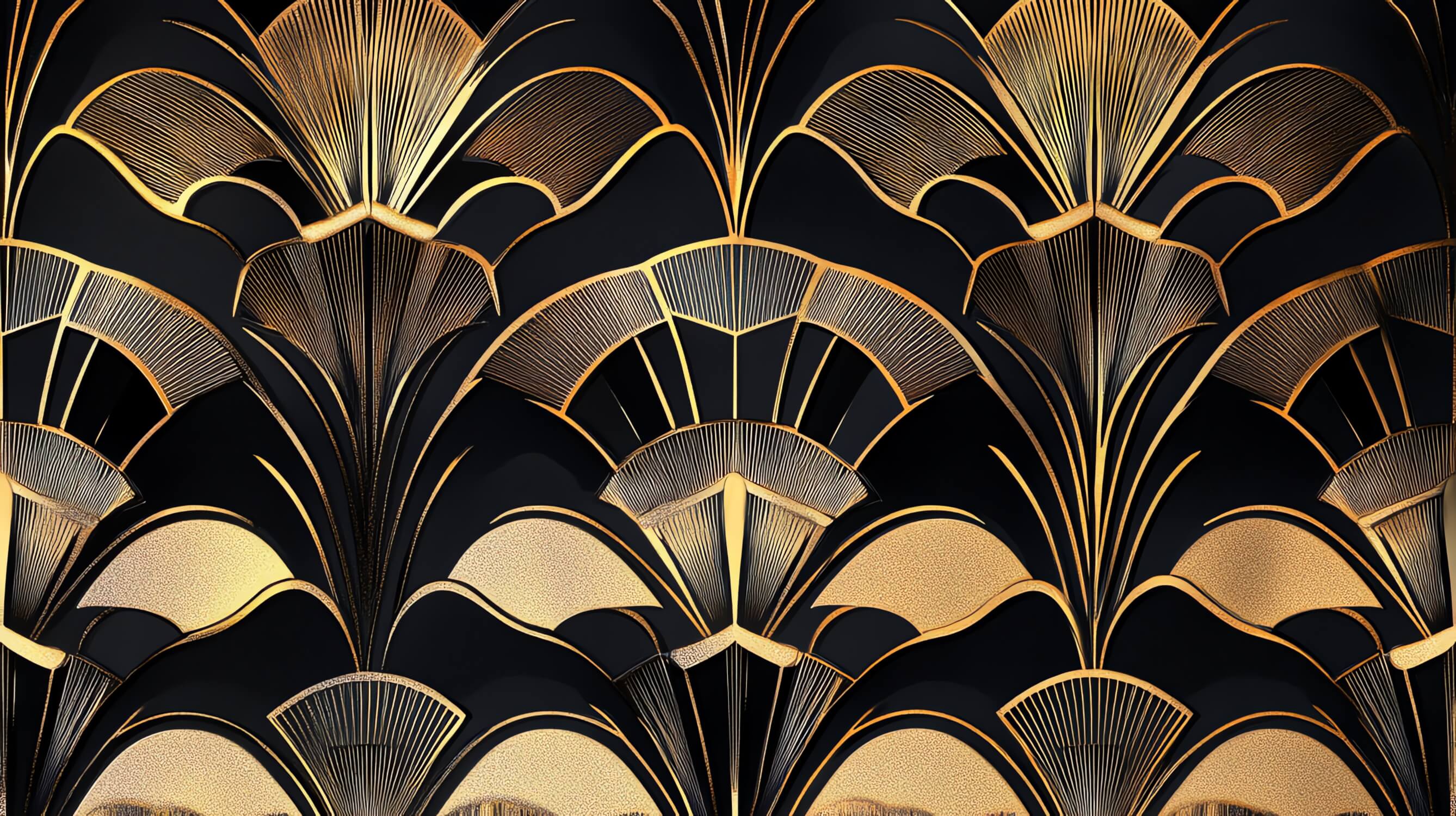 Papier Peint Art Deco Noir Or Pétale