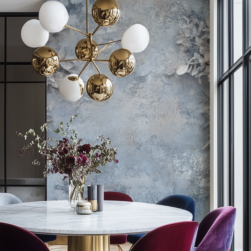 Papier peint vintage gris bleu pale salon chaise