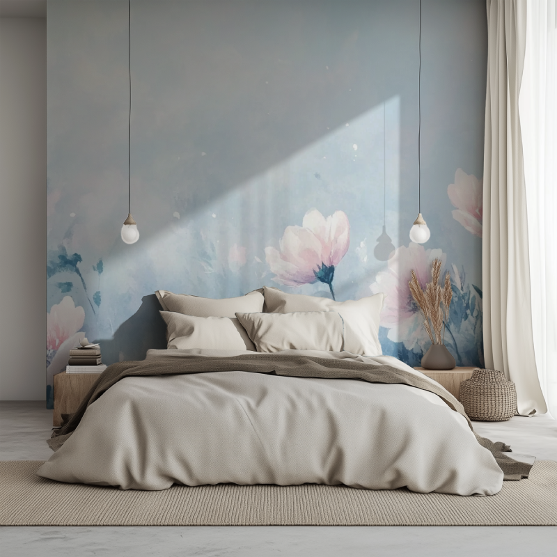 Papier peint fleur et oiseaux lit 1234