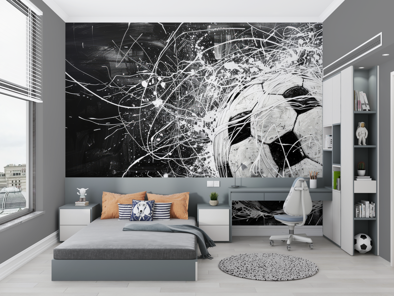 Papiers peint ballon de foot noir et blanc chambre petit