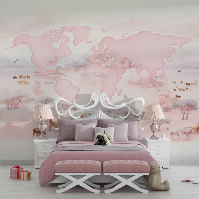 Papier peint carte du monde fille chambre filles