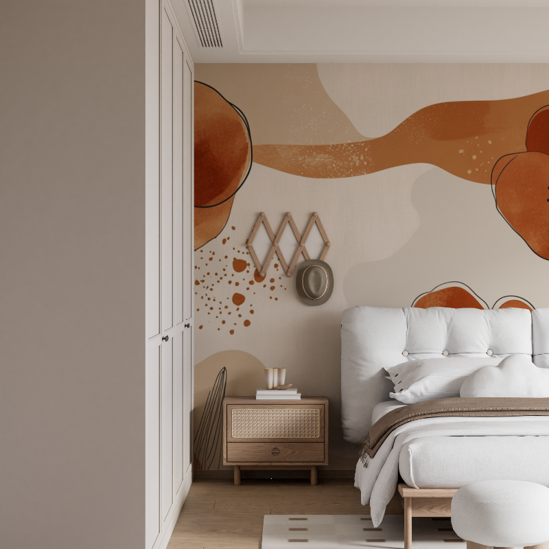 Papier peint aquarelle fleurs et arches boho mural