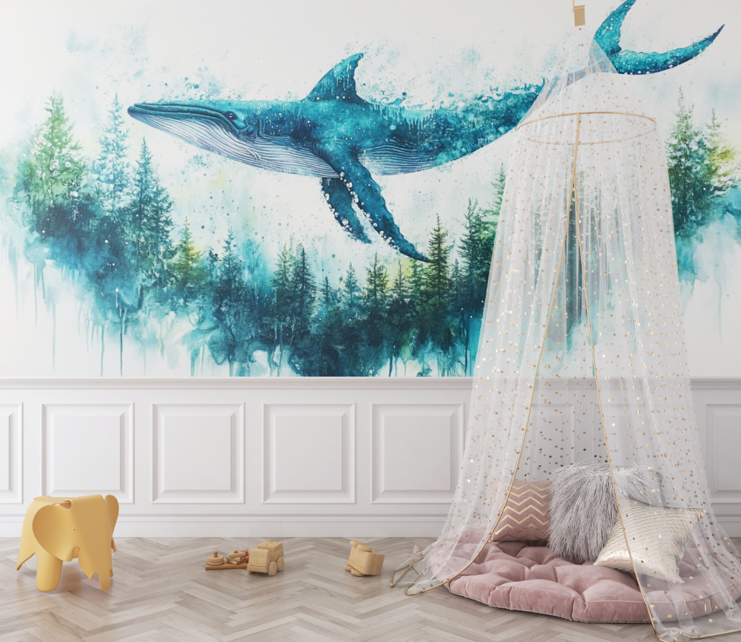 Papier peint baleine et foret bebe