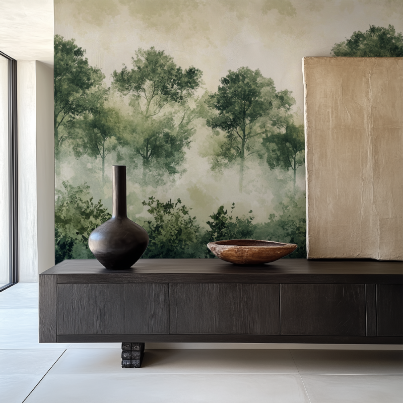 Papier peint arbre vert salle manger papier