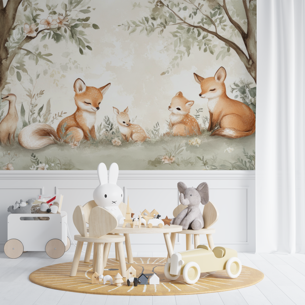 Papier peint bebe famillle de renard chambre de bebe
