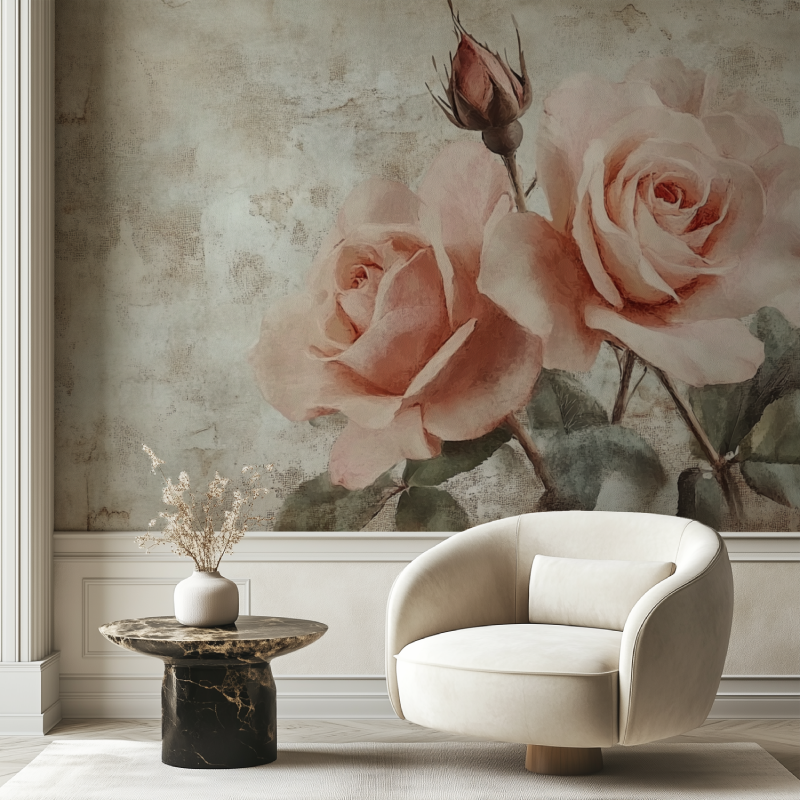 Papier peint vintage rose chaise tendance