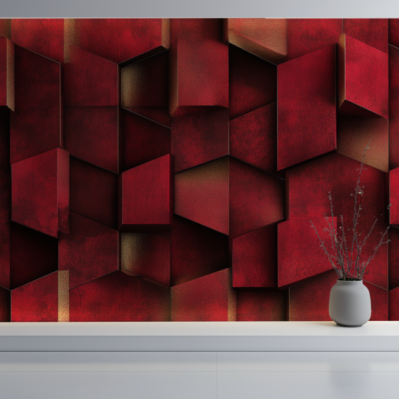 Papier peint vintage rubis kube mur blanc