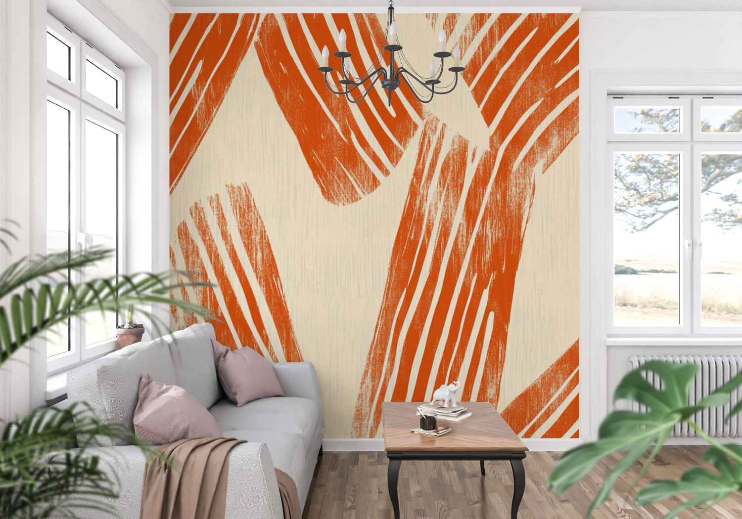 Papier peint terracotta et beige abstraits panoramique mur