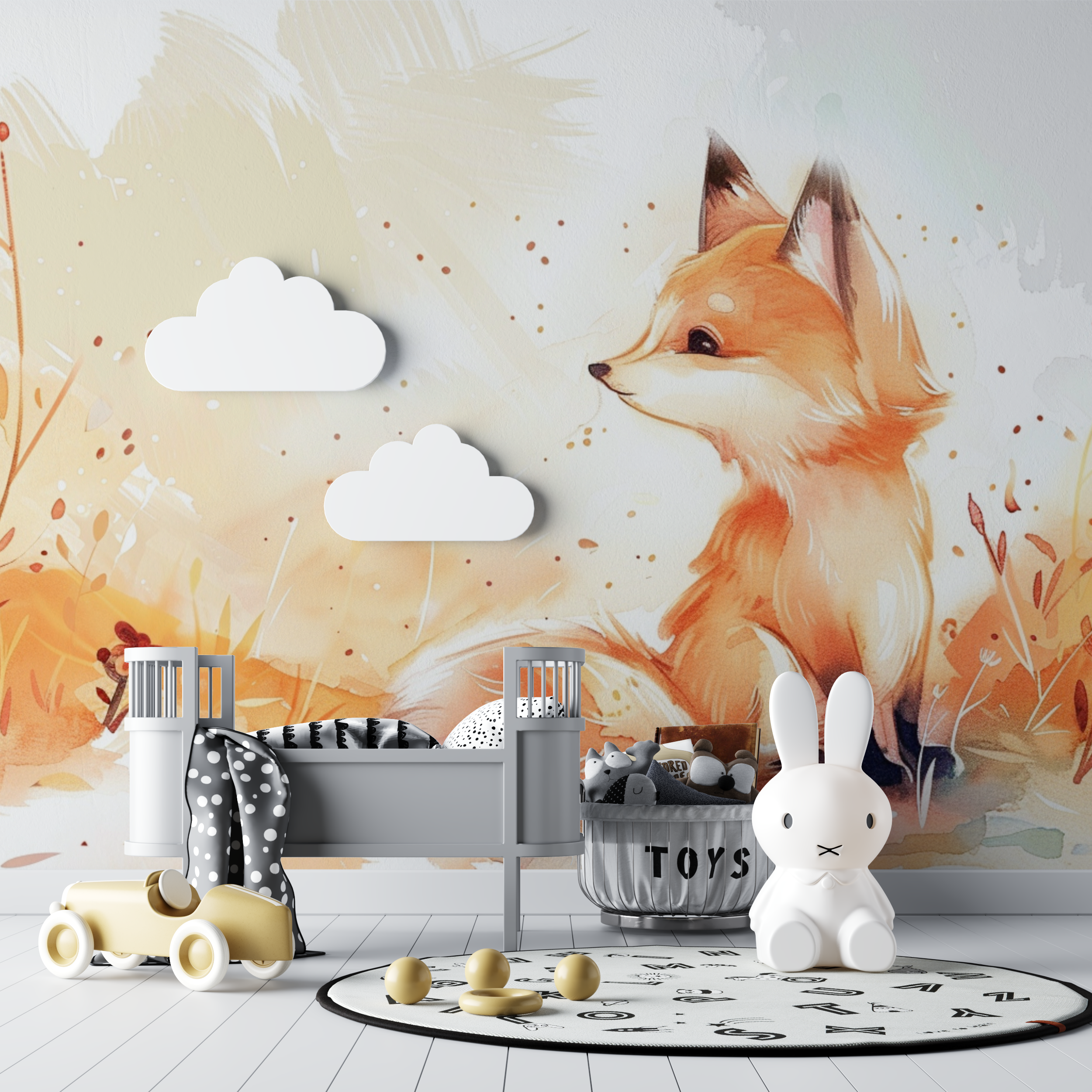 Papier peint tapisserie renard bebe tipi