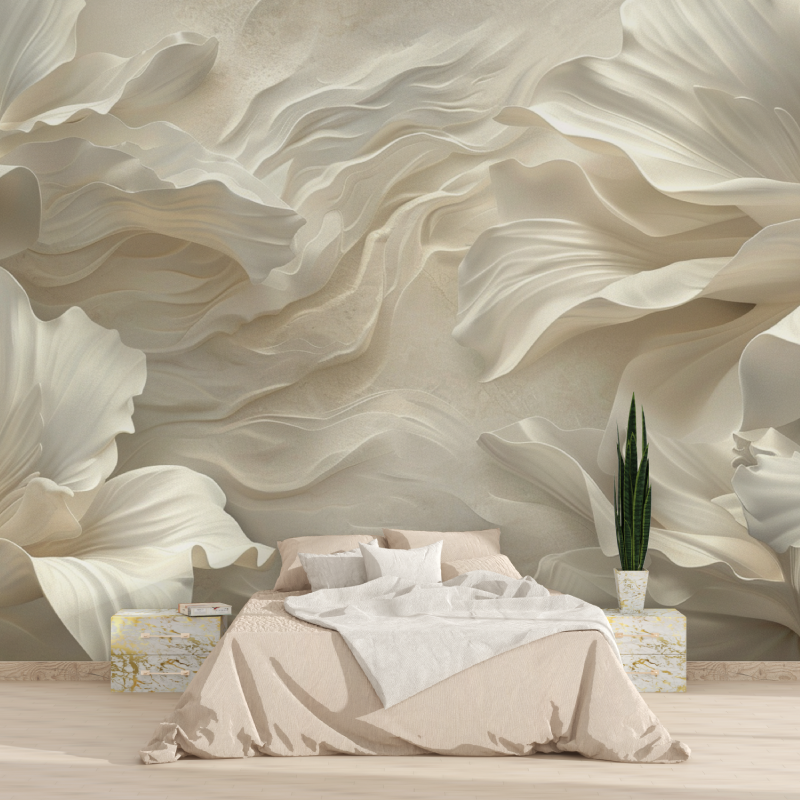 Papier peint trompe loeil fleur blanche tapisserie 2025