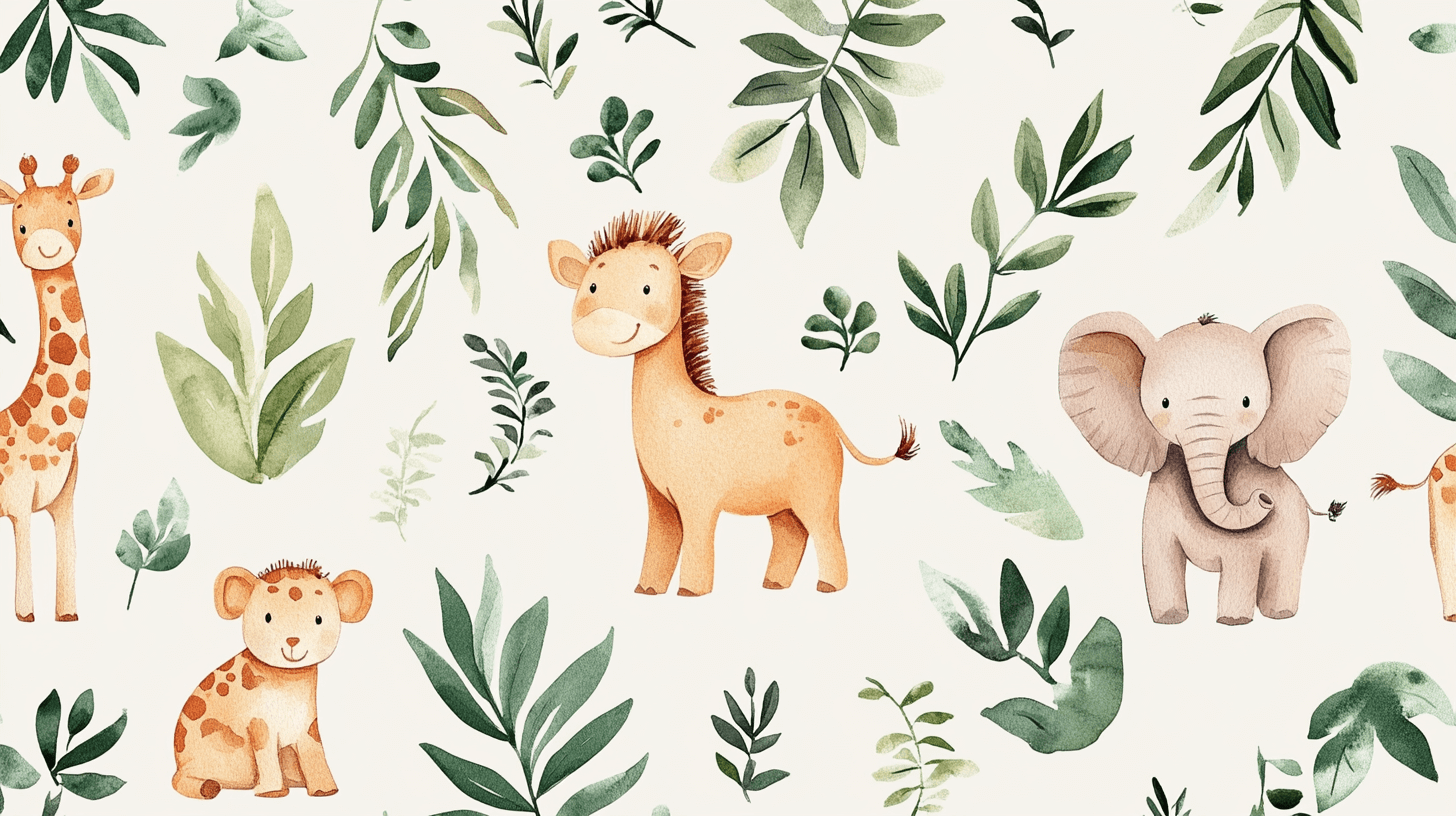 Papier Peint Safari Girafe Et Éléphan