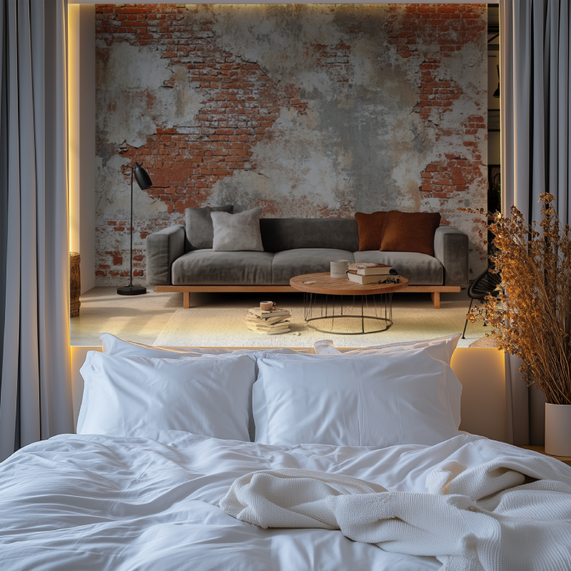 Papier peint trompe loeil brique chambre tendanc