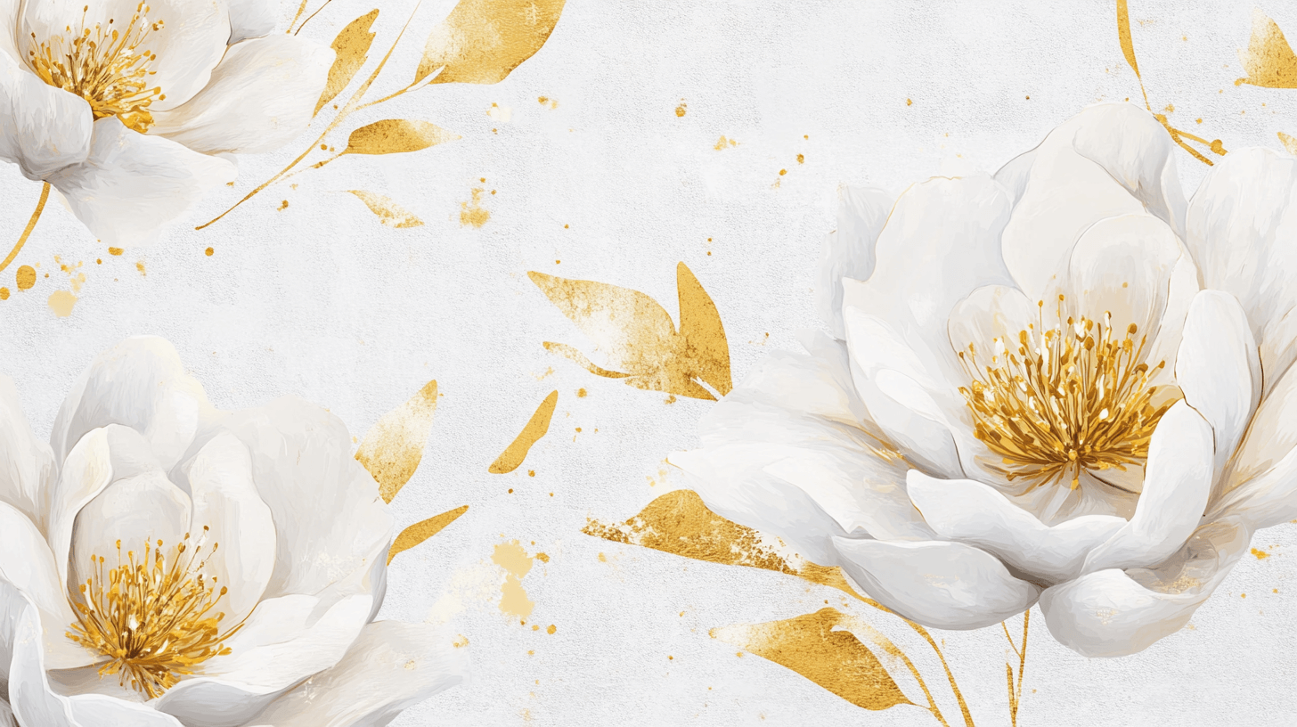 Papier Peint Fleur Blanc Et or