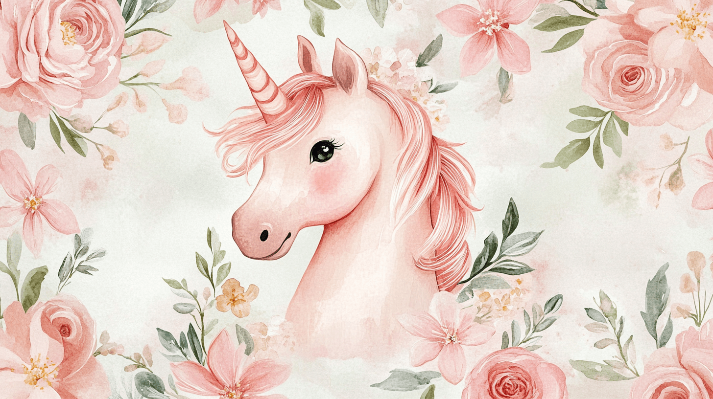 Papier Peint Licorne Fleurs Délicates