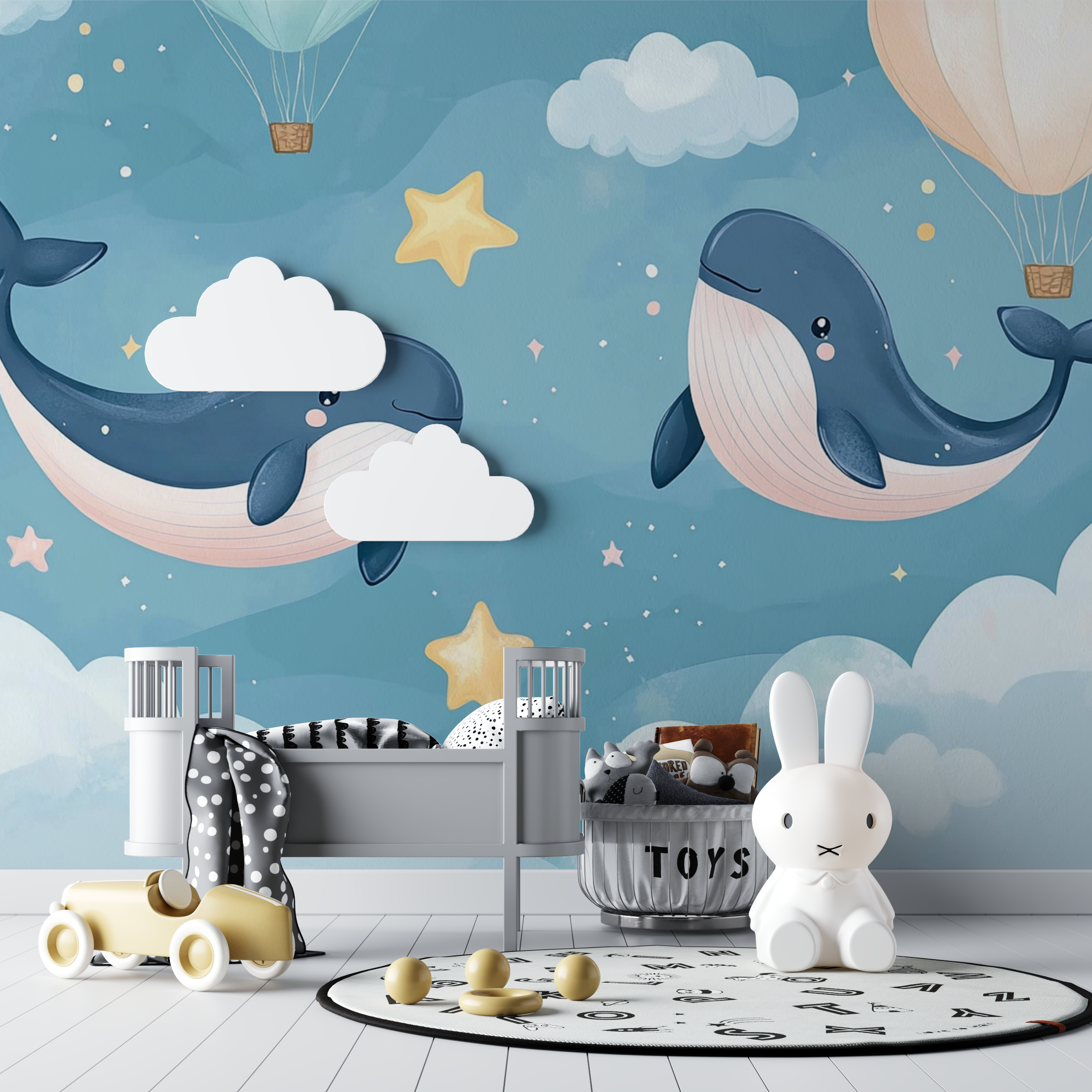 Papier peint marin duo baleine dans les nuages bebe tipi
