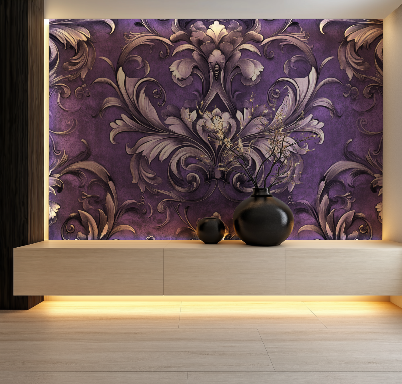 Papier peint vintage gothique violet salon neon