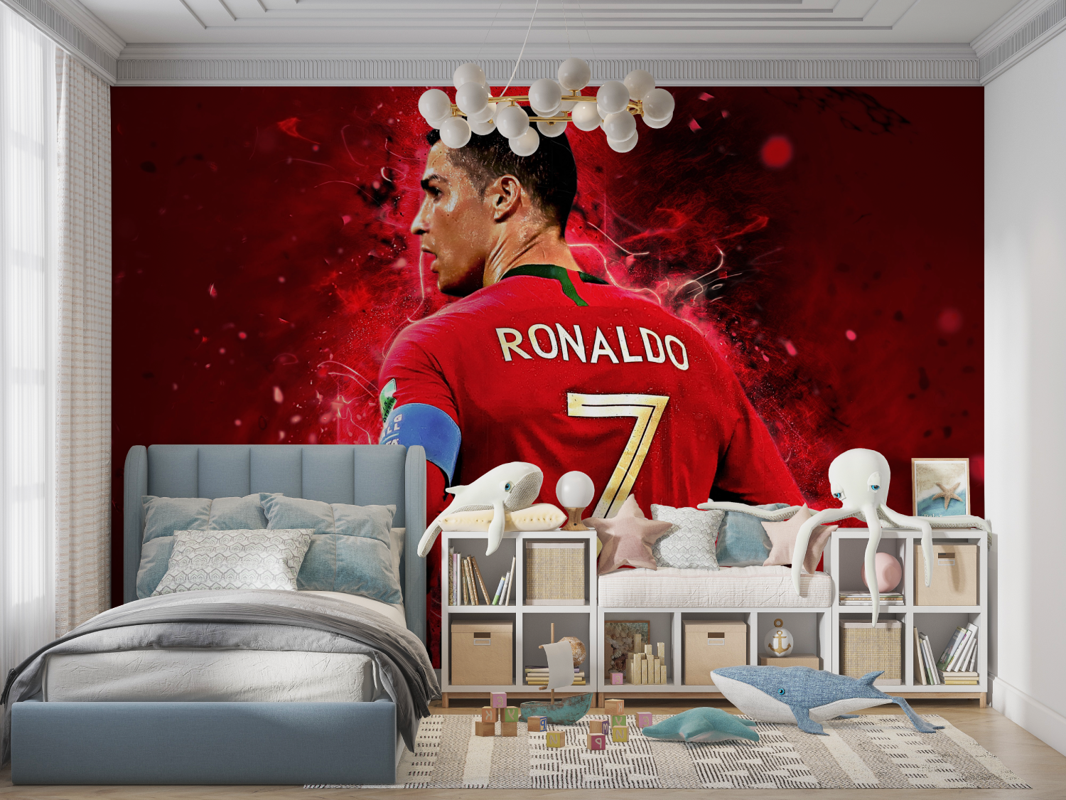 Papier peint foot ronaldo rouge panoramique garcon