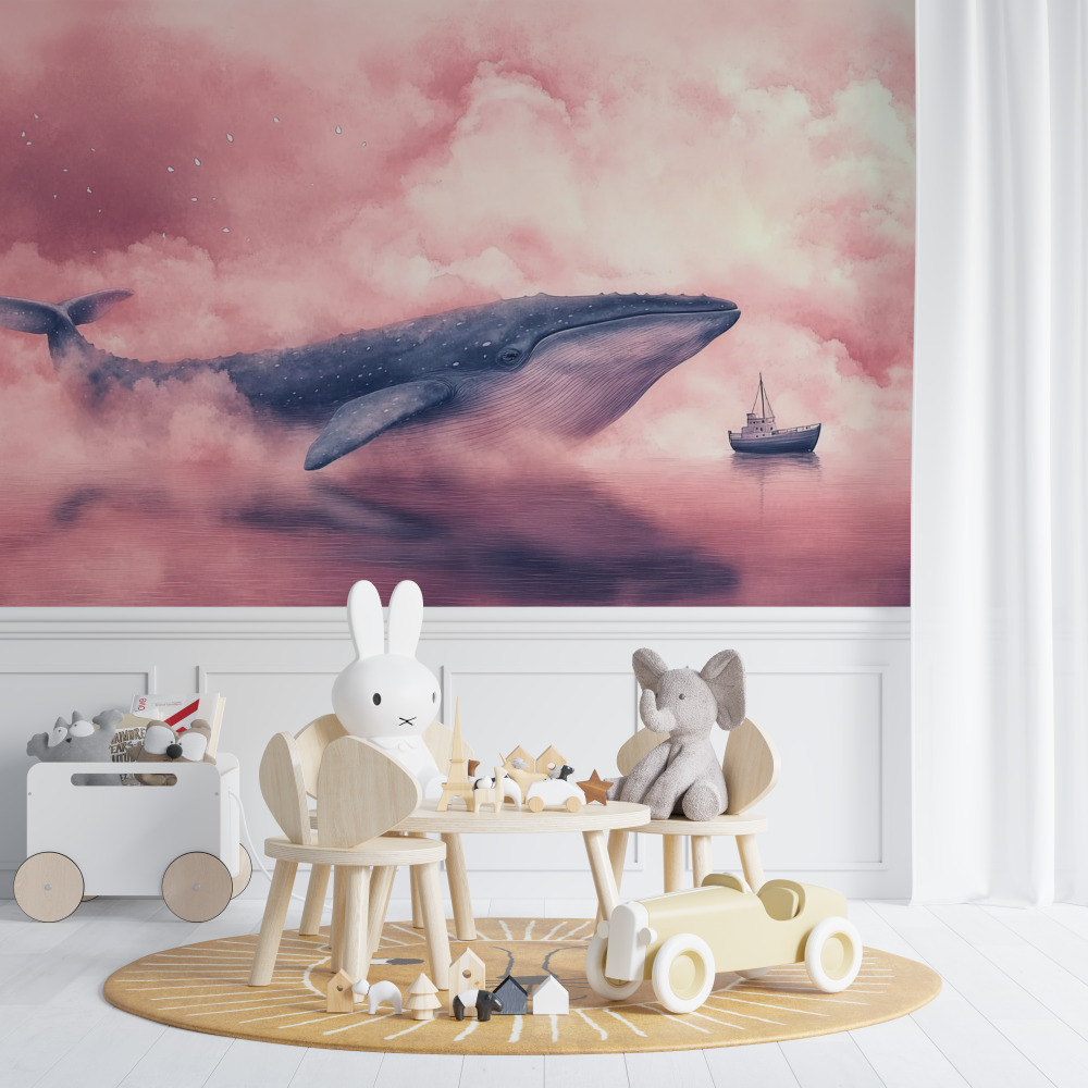 Papier peint baleine et bateau chambre de bebe