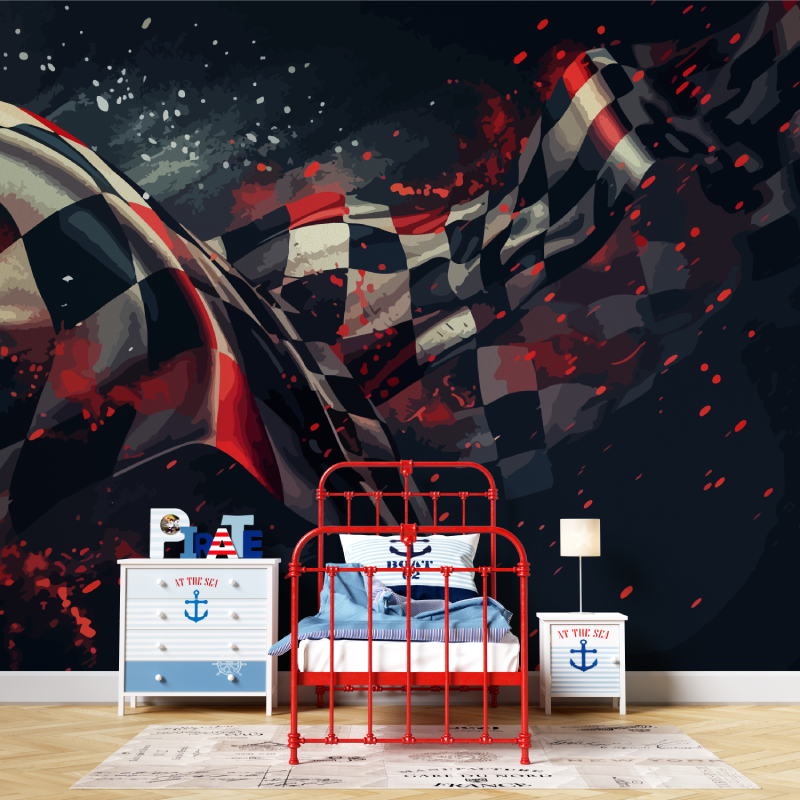 Papier peint moto drapeau arrivee garcon567