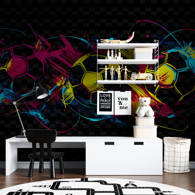 Papier peint ballon de foot noir tapisserie chambre ados