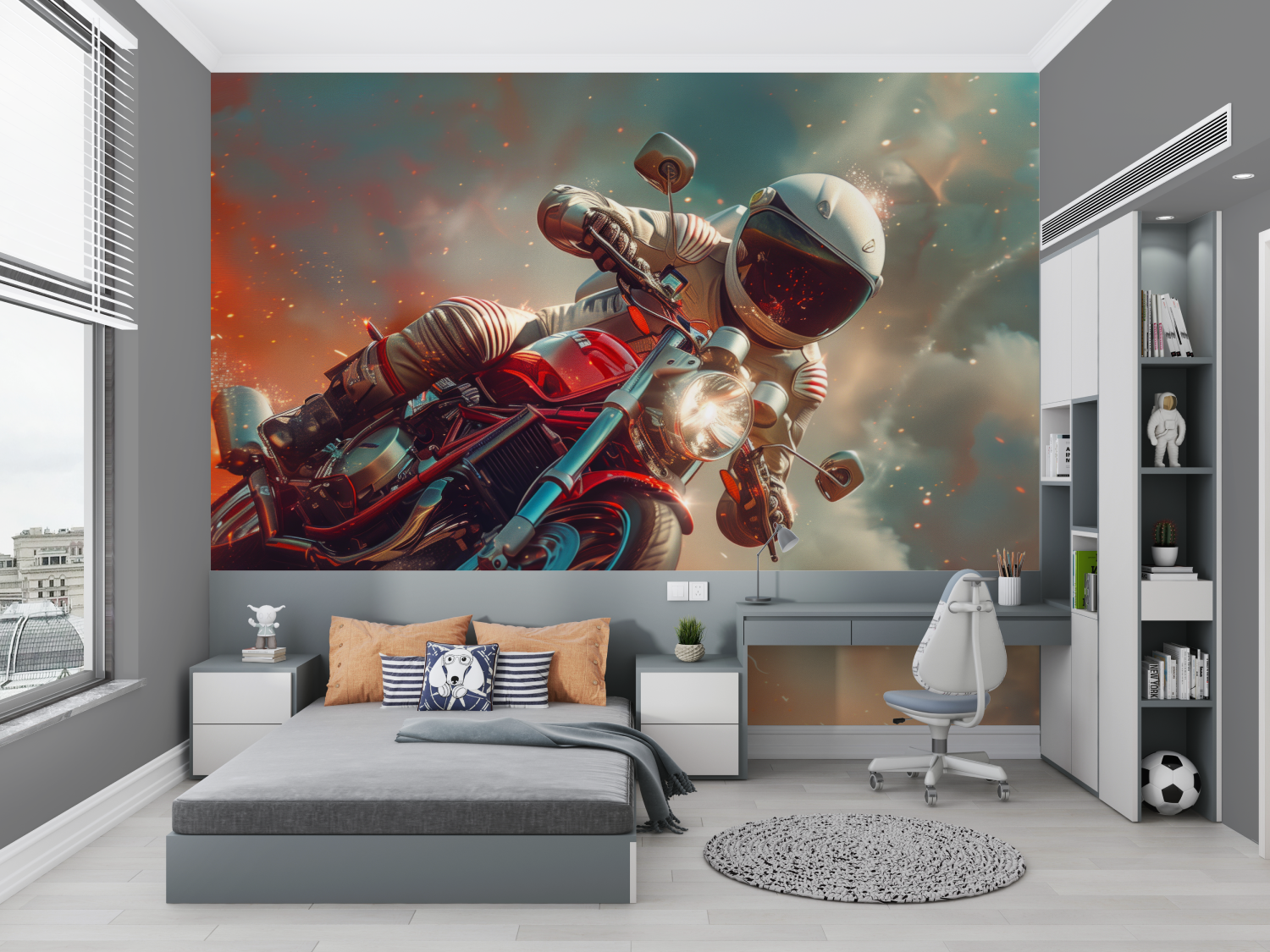 Papier peint garçon astronaute moto - tapisserie garçon