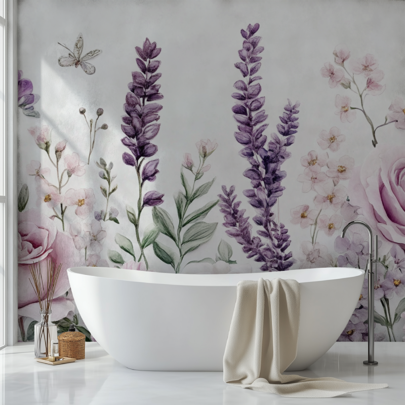 Papier peint fleuri vintage chambre fille sdb