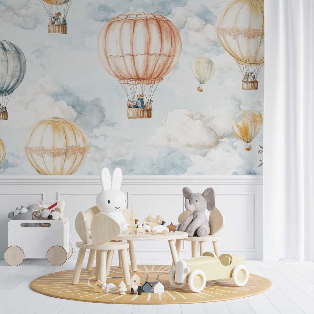 Papier peint montgolfiere vinta... aquarelle chambre de bebe