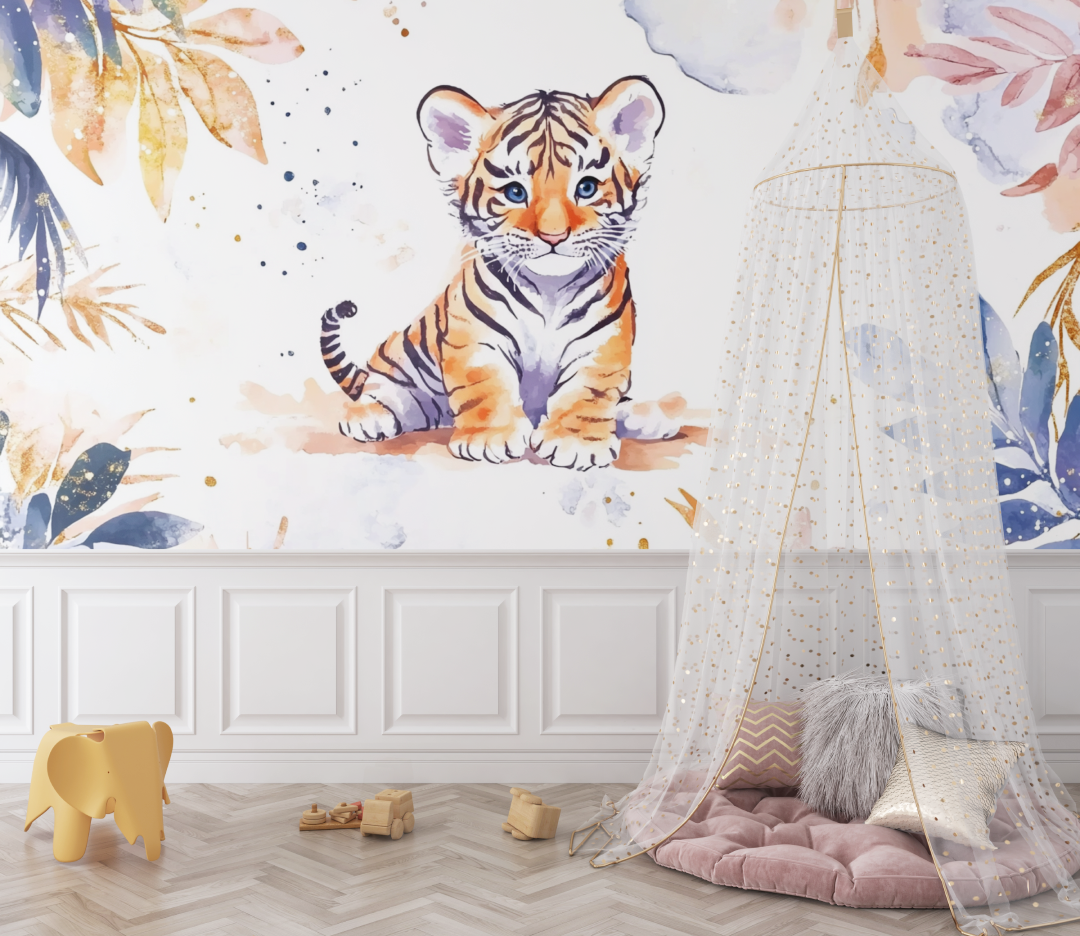 Papier peint tigre et ambiance feerique bebe