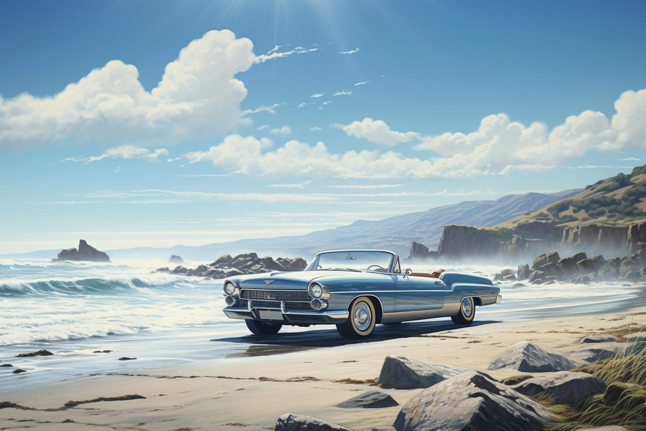 Papier Peint Bleue Voiture Cubaine