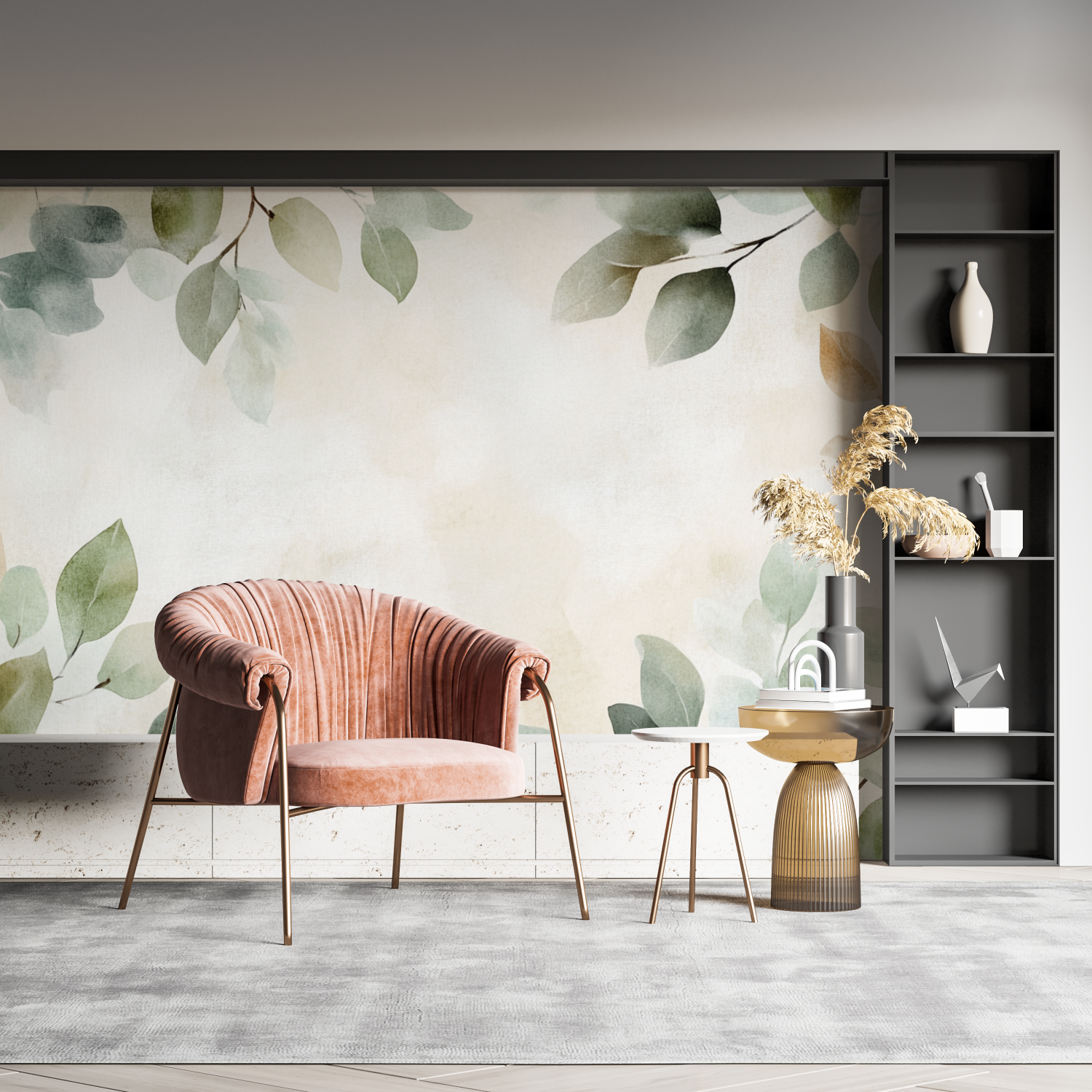 Papier peint aquarelle branches...lantes sauvages pano mural