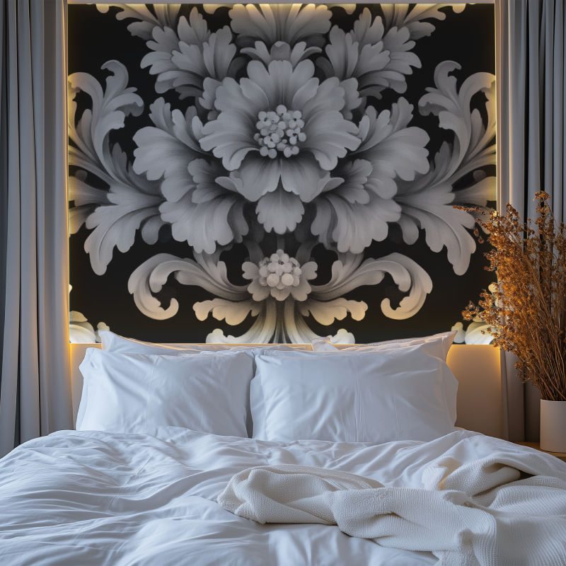 Papier peint vintage gris et blanc chambre premium