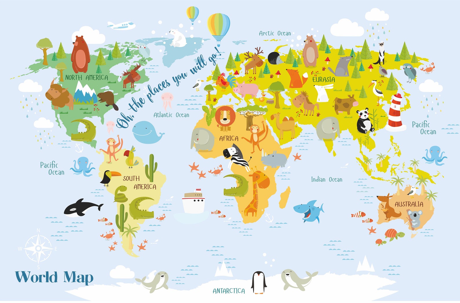 Animal world map wallpaper