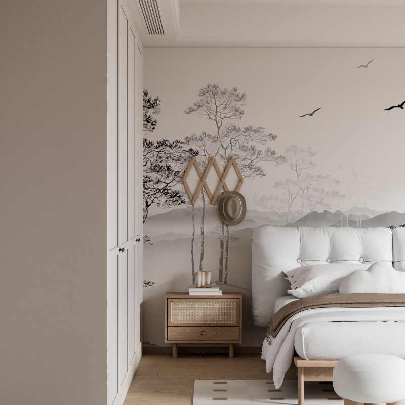 Carta da parati dell'albero bianco e nero