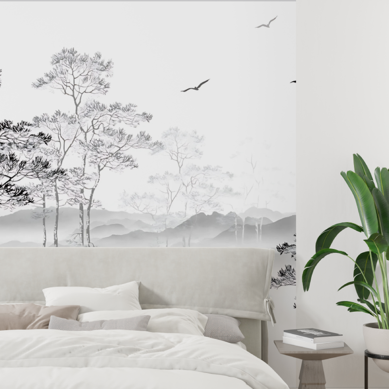 Carta da parati dell'albero bianco e nero