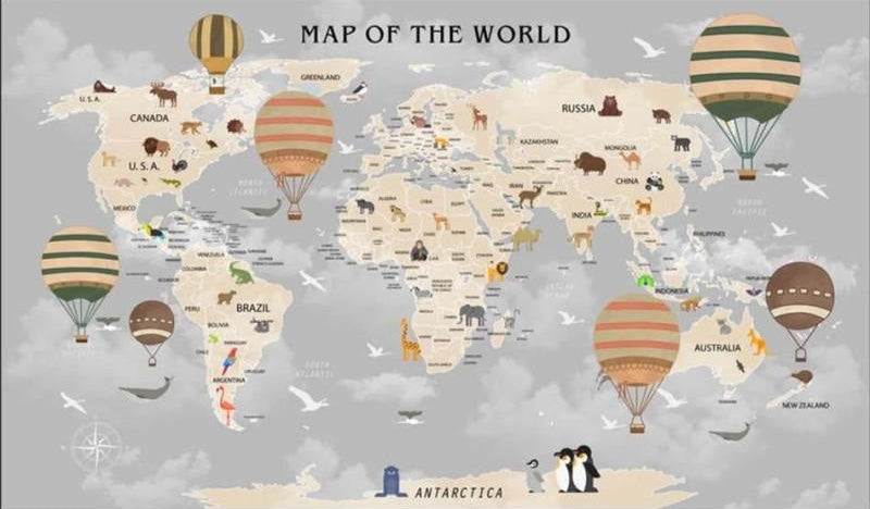 Papier Peint Carte du Monde Enfant