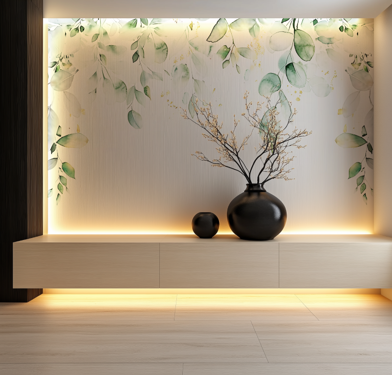 Papier Peint Feuillage Vert Aquarelle