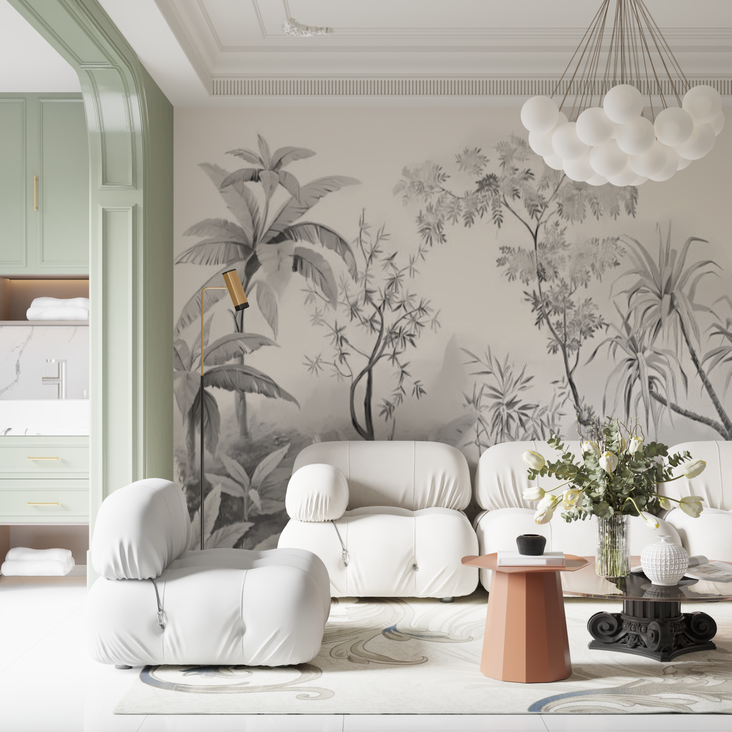 Giungle di carta da parati in bianco e nero