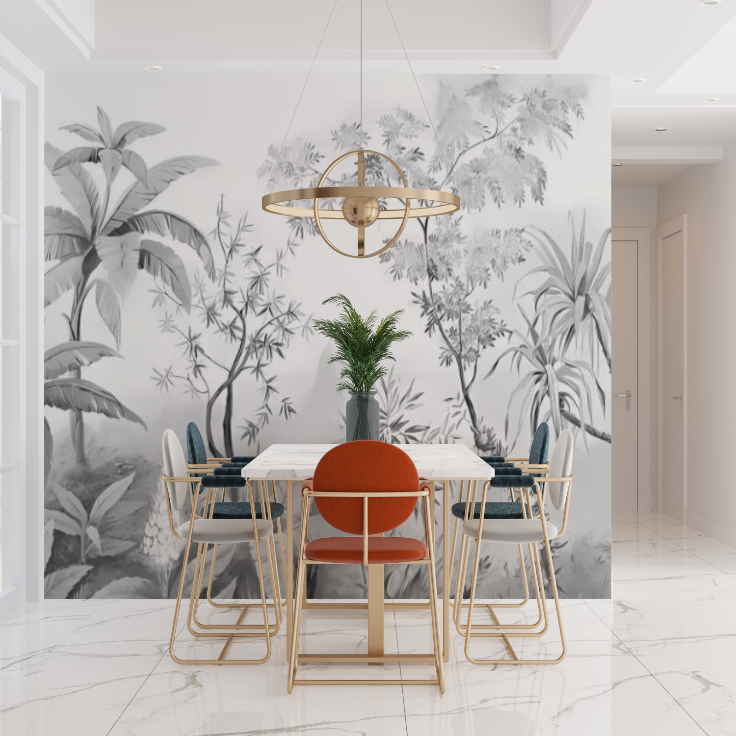 Giungle di carta da parati in bianco e nero